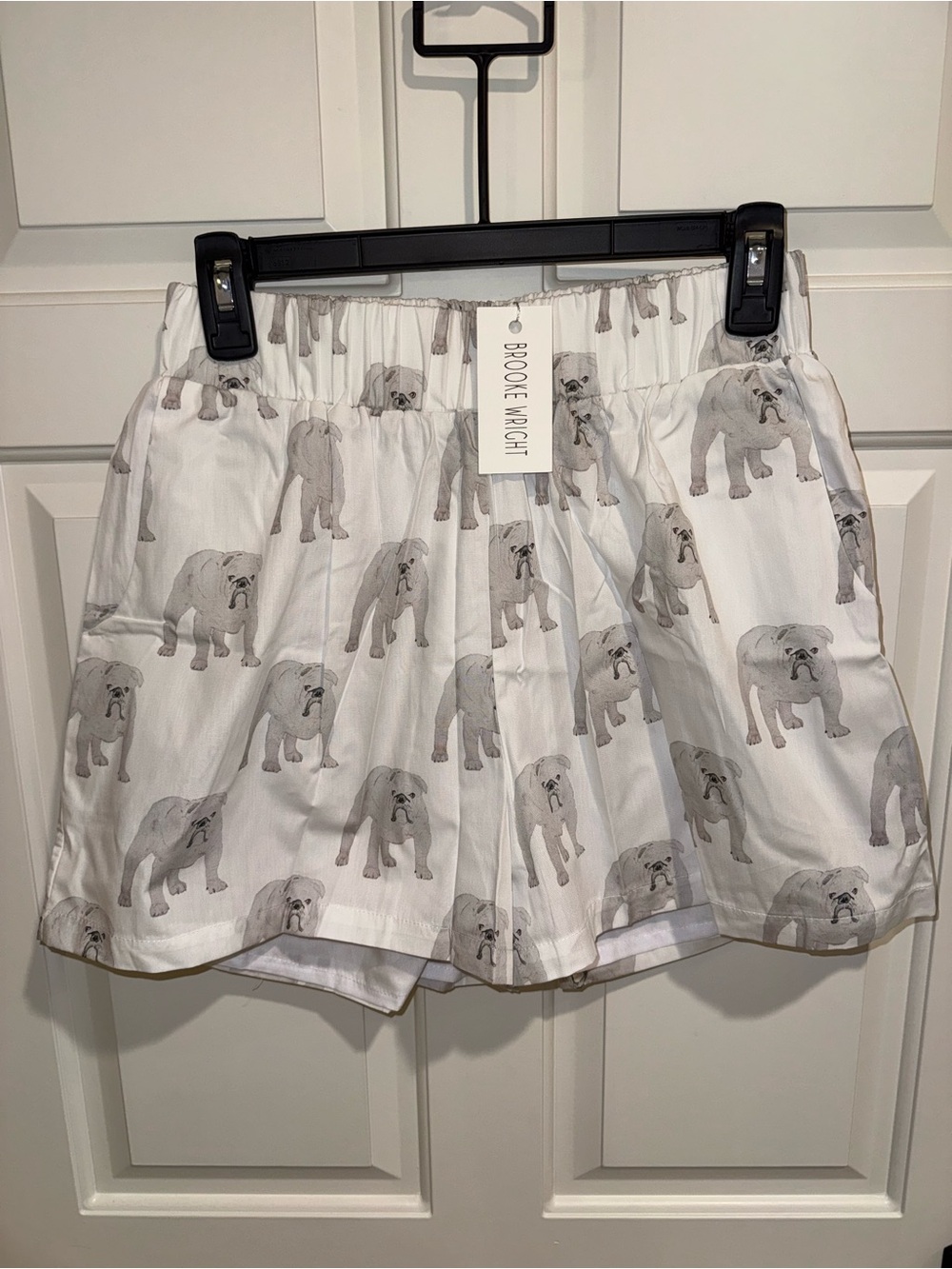 Brooke Wright White Bulldog-Print High Waist Shorts
